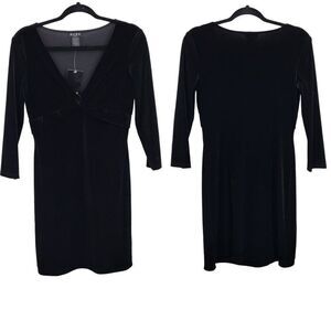 Vintage 80's BCBG Paris Dress‎ M Black Velour Knotted V-neck Stretch Mini Skater